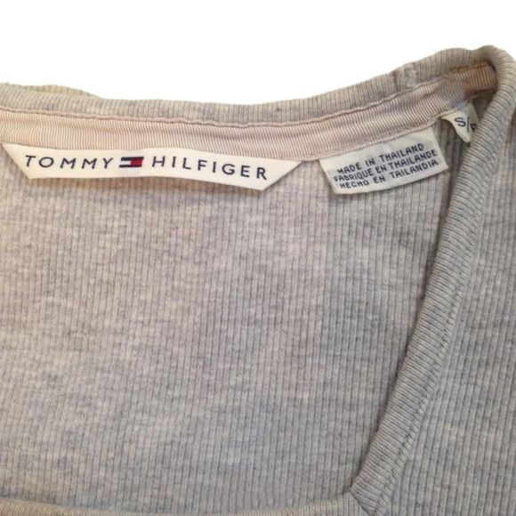 Y2K Tommy Hilfiger Gray Square Neck Ribbed Short Sleeve Top - Picture 3 of 3